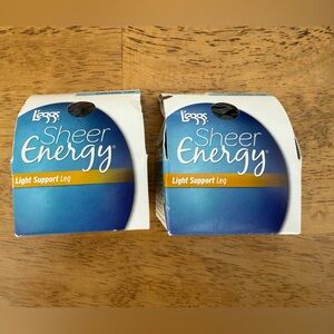 NEW 2 Pairs Leggs Sheer Energy Tights Large Q Control Top Jet Black Light Suppor